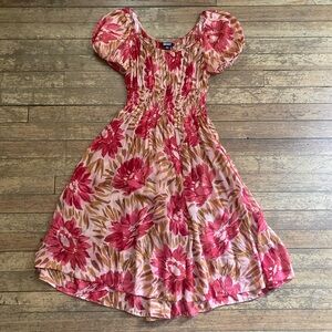 DKNY Silk Floral Puff Sleeve Milkmaid Dress